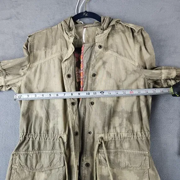 Free People Green Festival Embroidered Anorak Jacket Utility Military Boho Sz 6 - Picture 5 of 9